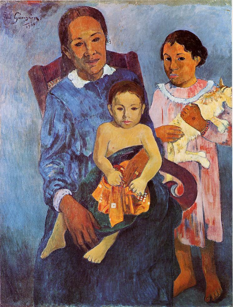 Tahitian Woman and Two Children - Paul Gauguin Painting